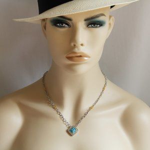 Delatori Sterling Silver, Gold, Turquoise Necklace